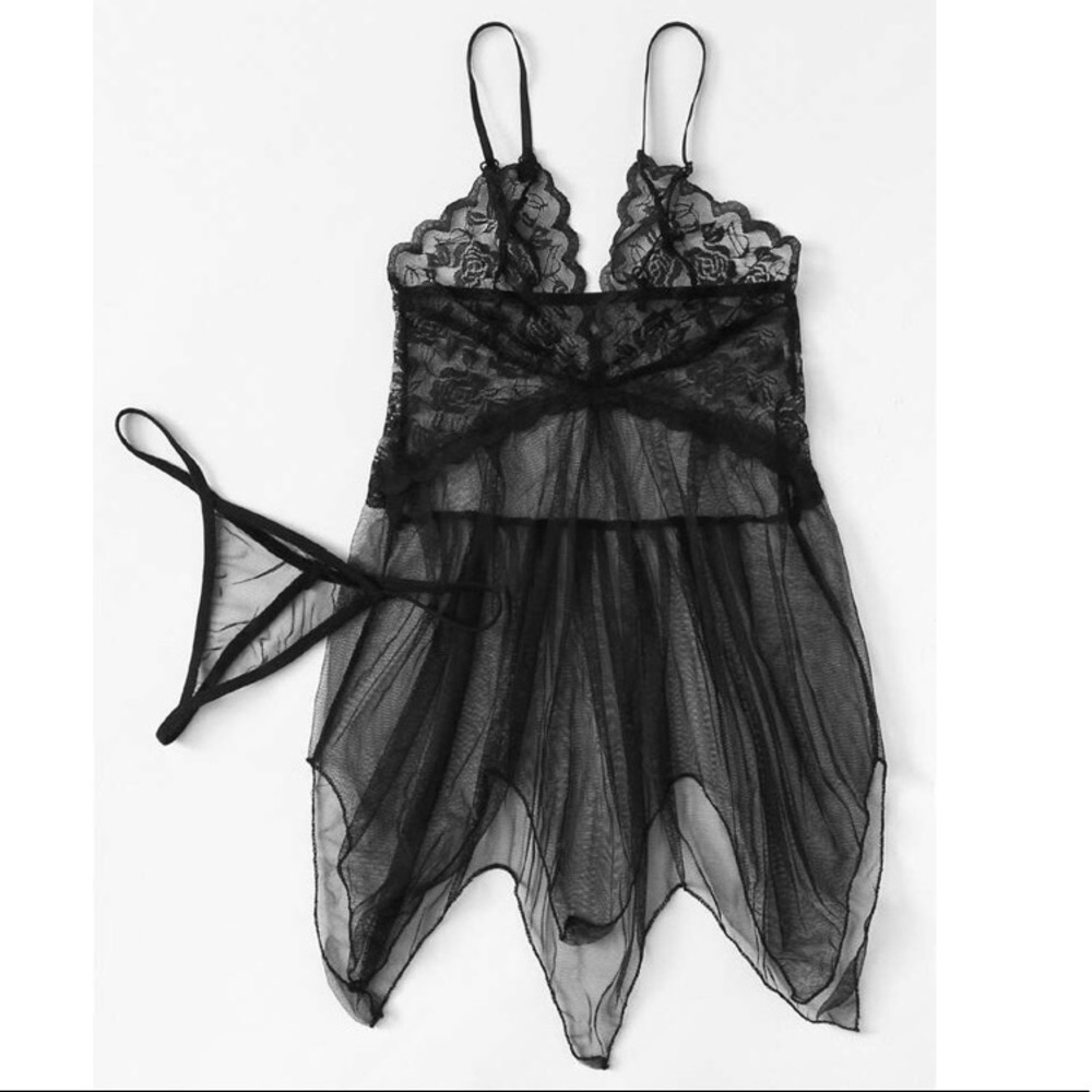 Lace and Mesh Slip with Thong